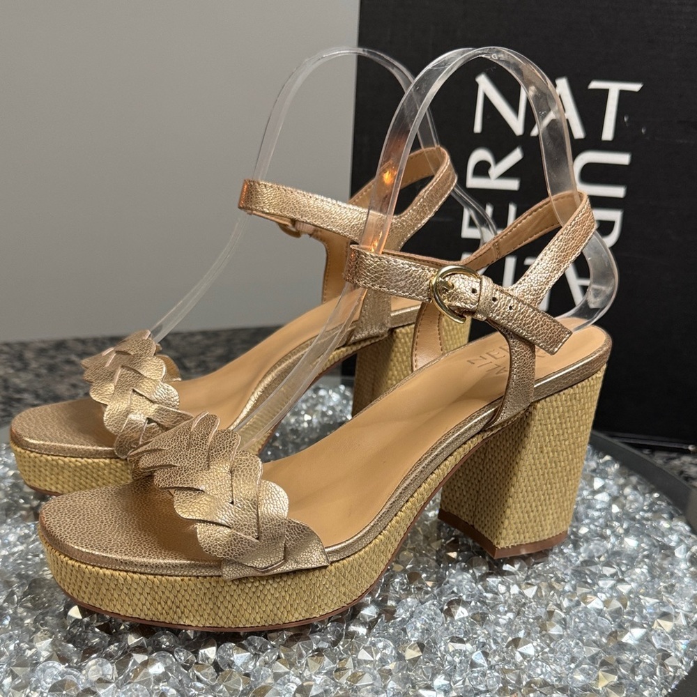 Naturalizer Pandora leather soft Metallic Gold and Platform Heels NEW 7.5 - Picture 7 of 15
